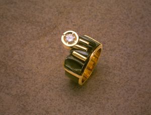 Ring silver gold inside and diamond movable by Laurent - Max De Cock